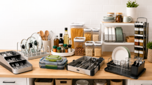 Organizadores de cocina para cajones, armarios, especias y despensa disponibles en Amazon España, ideales para ganar espacio y mantener una cocina ordenada y funcional.