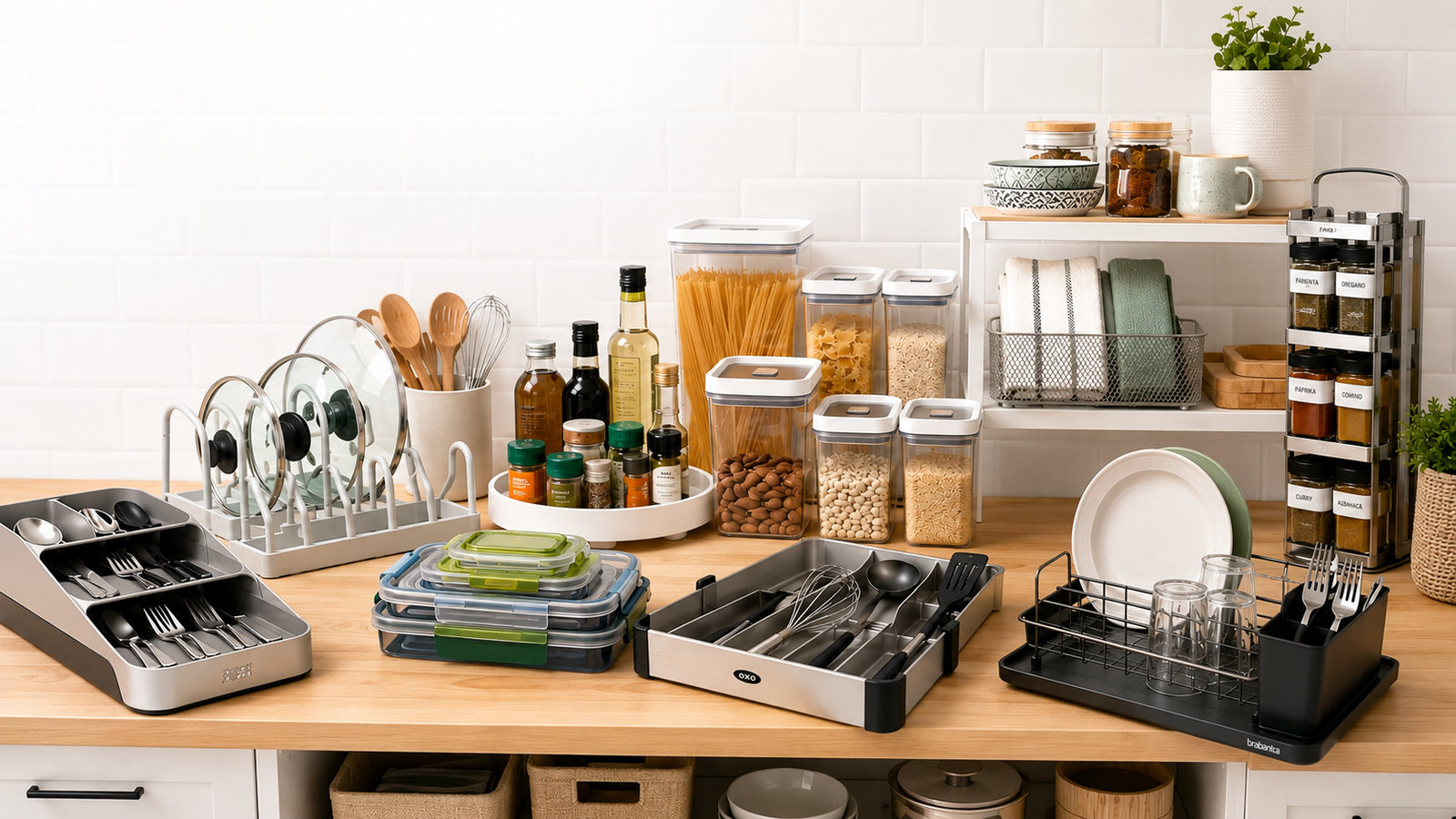 Organizadores de cocina para cajones, armarios, especias y despensa disponibles en Amazon España, ideales para ganar espacio y mantener una cocina ordenada y funcional.