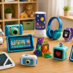 Selección de los mejores gadgets para niños disponibles en Amazon España, incluyendo robots educativos, cámaras infantiles, relojes inteligentes, reproductores de cuentos y juguetes tecnológicos para aprender y divertirse.